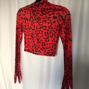Red Leopard crop top with attached gloves
